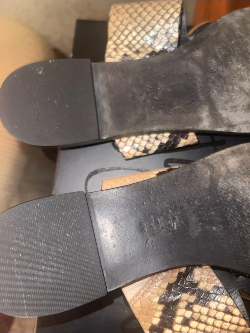 Tory Burch Black Slides with Snake-Print Strap and Gold Discs